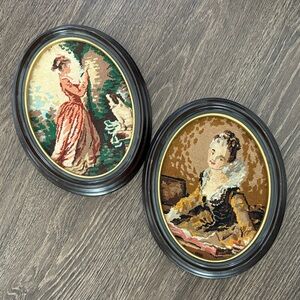 Framed Vintage Gobelin Needlepoint Art | matching set
